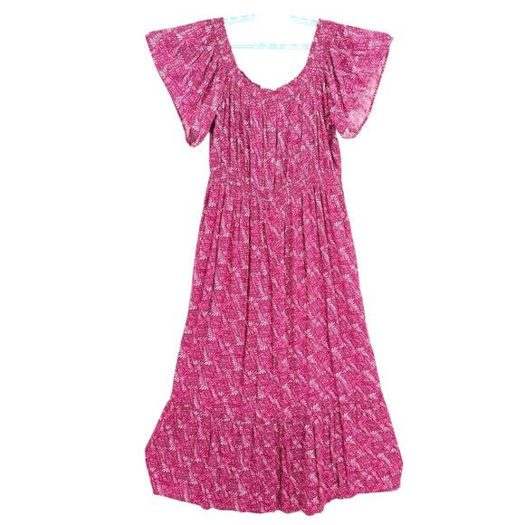 Terra & Sky Women's Off Shoulder Batik Geometric Pink Maxi Dress Size 0X 14W NWT - Picture 3 of 10